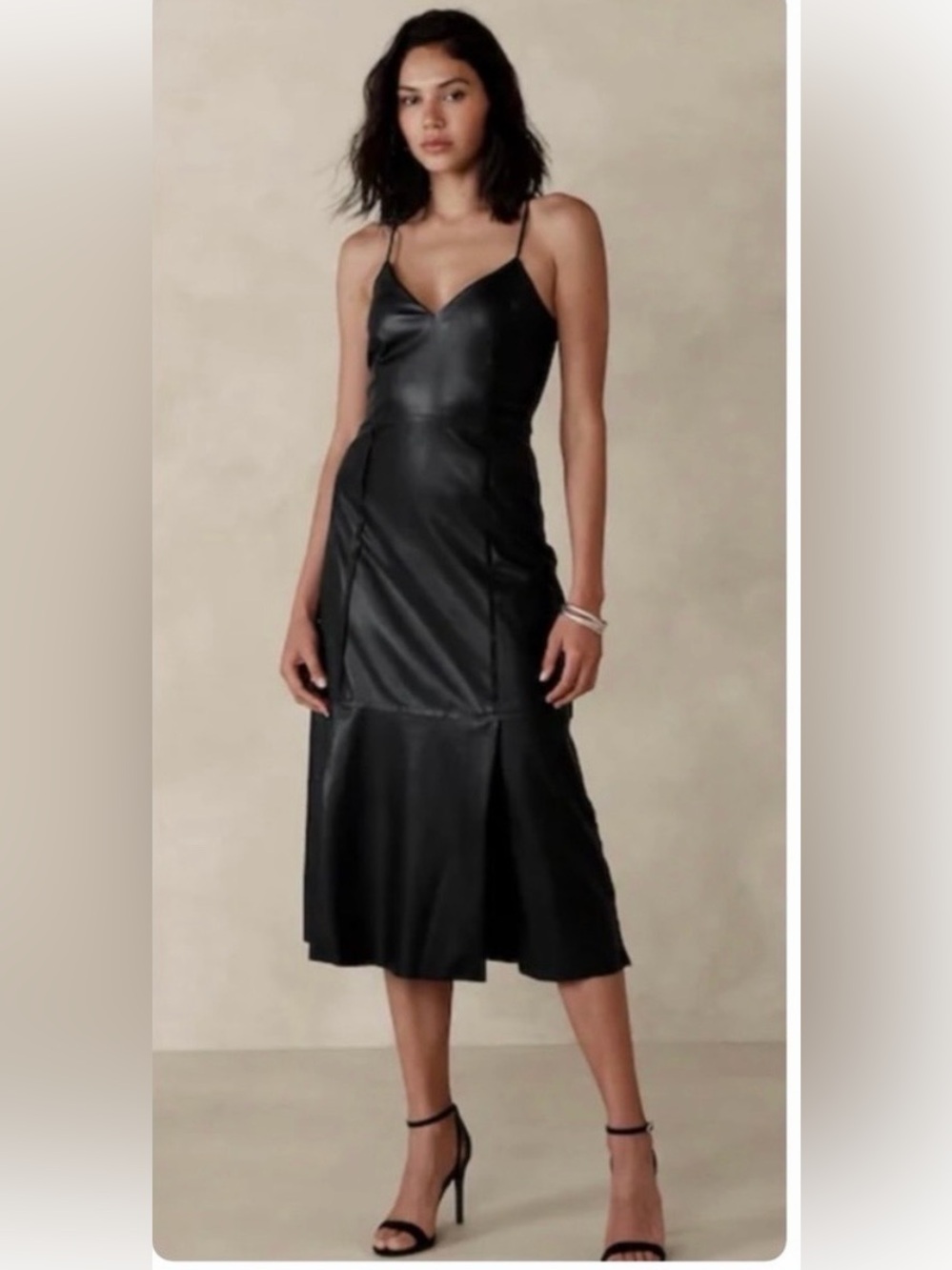 Banana Republic Faux Leather Black Slip Dress 12